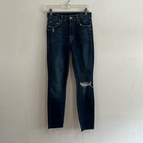 Mother Jeans Women’s 25 Dark Wash Skinny Slightly Distressed Hight Rise Looker - Picture 1 of 11